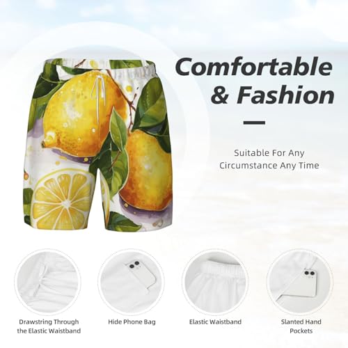 Men's Swim Trunks Quick Dry Board Shorts Fruits Lemon Beach Shorts with Pocket Bathing Suits for Men4