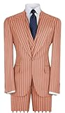 TiepTeer Formal Suits for Men 3 Piece Pinstripe Slim Fit Mens Suit Peach 1 Button Jacket Vest and Trousers Prom Wedding Groom Tuxedo Size 40