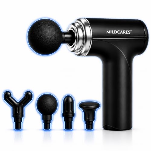 Image of Mildcares M1 Full Body Massager Gun for Pain Relief | Deep Tissue Therapy | 6-Speed Settings, 4 Heads, Rechargeable Silent Motor - Electric Massager for Pain Relief Massager (Black)