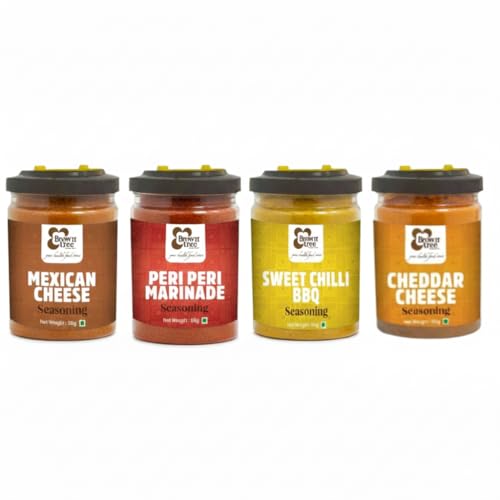 Image of Browntree 4 in 1 Popcorn Seasoning Powder-200g| Mexican Cheese, Cheddar Cheese,Sweet Chilli BBQ, Peri Peri | Movie Style | Each Pack 50g | Combo Pack (4 in 1 Popcorn Seasoning, Assorted)