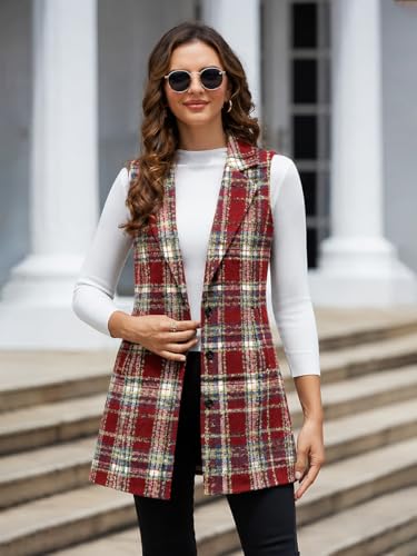 Image of IDEALSANXUN Plaid Vest for Women Fall Winter Sleeveless Blazer Jackets