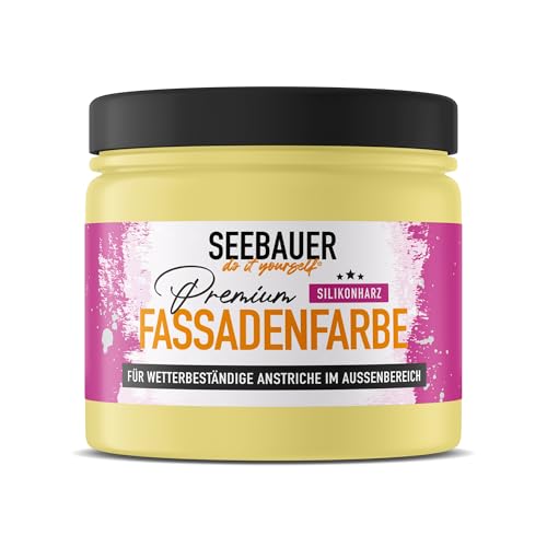 SEEBAUER diy Silikonharz-Fassadenfarbe Gelb 300ML für Außen (No. 455 Lemon Soda) Selbstreinigende Fassadenfarbe mit Lotuseffekt - Geeignet für Putz, Mauerwerk und Beton