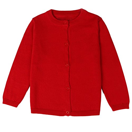 ASHERANGEL Little Girls Basic Crew Neck Solid Fine Knit Cardigan Sweaters Red 3T