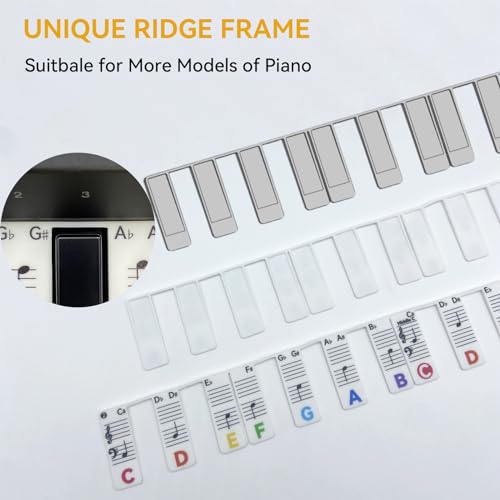 Image of Piano Note Strips Pro, Thickened Anti-Stuck, Fit 88 /61 Key Piano Keyboard, Design for Beginner Learning (Rainbow Colors Pro)