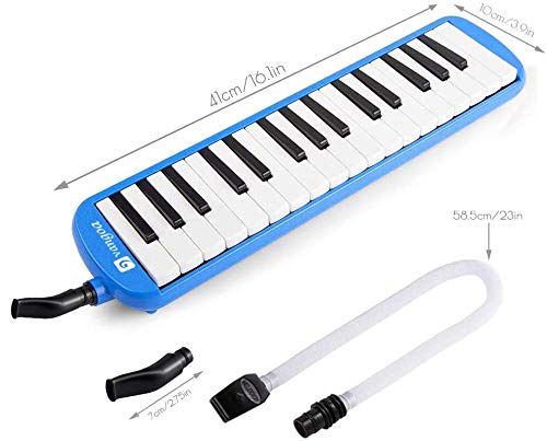 Vangoa 32 Key Melodica, Musical Instrument Air Piano Keyboard, Melodicas with Carrying Bag, Pianica Double Mouthpieces, Wipe Cloth, Key Stickers, Long Tubes (Blue)