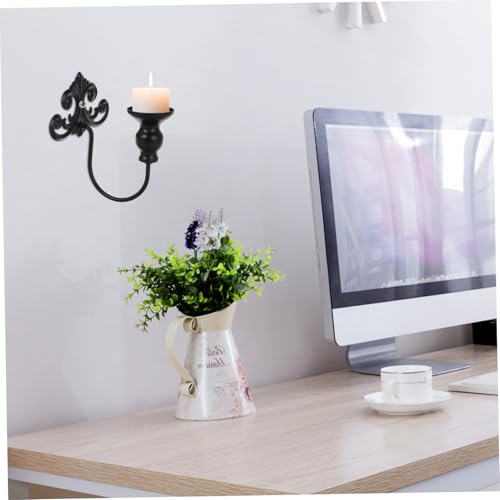 Candelabro de pared de hierro negro con soporte de borde elevado y diseño funcional 5