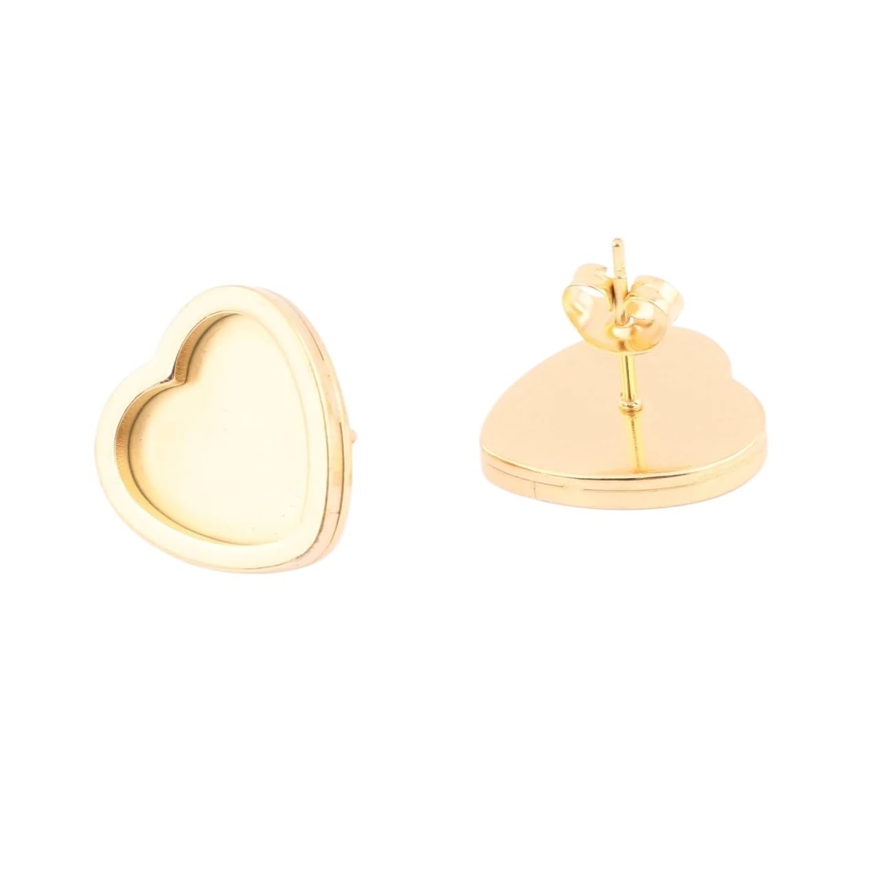 zyrqon 30pcs 12mm Heart Cabochon Earring Base Blanks Gold Plated Stainless Steel DIY Jewelry Making