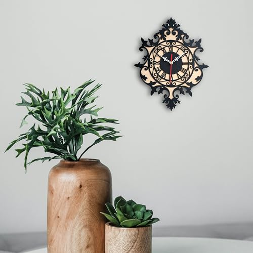 Image of Antique Geometric Design Handmade Wood Wall Clock, Big Size Modern Wall Clock for Home Decor (Black, and Rose Wood) Size 30Cm X 39Cm, MBCL01