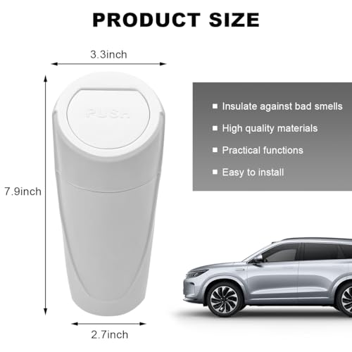 Image of Car Trash Can with Lid, Mini Car Garbage Bin Leakproof Cup Holder Trash Can, Multipurpose Organizer Door Pocket Trash Cup Fits Auto Home Office, Universal Garbage Can (White)
