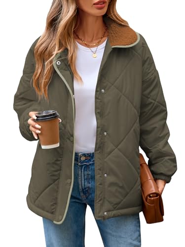 Naggoo Womens Fall Jackets Long Sleeve Puffer Jacket for Women Lightweight Quilted Winter Outerwear Coat Olive Green L