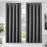 TOPICK Gardinen mit Kräuselband Vorhänge Blickdicht Verdunklungsvorhänge blackout Curtains 175x140 cm 2er set Gardinen Wohnzimmer modern Vorhänge Schlafzimmer verdunkelung Fensterdekoration Dunkelgrau