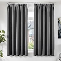 TOPICK Gardinen mit Kräuselband Vorhänge Blickdicht Verdunklungsvorhänge blackout Curtains 175x140 cm 2er set Gardinen Wohnzimmer modern Vorhänge Schlafzimmer verdunkelung Fensterdekoration Dunkelgrau