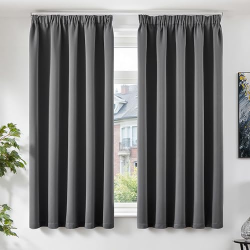 TOPICK Gardinen mit Kräuselband Vorhänge Blickdicht Verdunklungsvorhänge blackout Curtains 175x140 cm 2er set Gardinen Wohnzimmer modern Vorhänge Schlafzimmer verdunkelung Fensterdekoration Dunkelgrau
