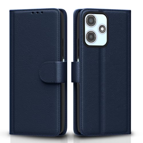 Pikkme Flip Cover Leather Finish | Inside TPU with Card Pockets | Wallet Stand and Shock Proof | Complete Protection Flip Case for Redmi 12 5G / Poco M6 Pro 5G(Blue)- Best and cheap mobile covers in India
