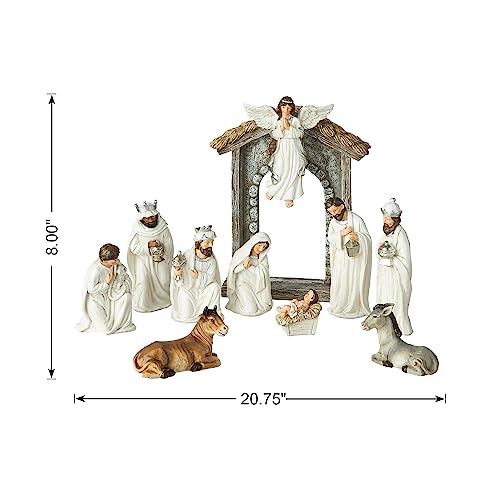 Image of Glitzhome Christmas Nativity Set Nativity Scene Set Indoor 8 in Resin Nativity Figurines Set 11 Pcs Removable Angel Statue Ivory Nativity Sets & Figures Christian Holy Family Figure with Baby Jesus