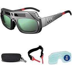 Gafas De Sol Soldador Gafas de soldadura con oscurecimiento automático, con energía solar y ajustables | REGALOS: 11 protectores de repuesto, Correa de sujeción y Funda | Gafas de protección para trabajo y construcción