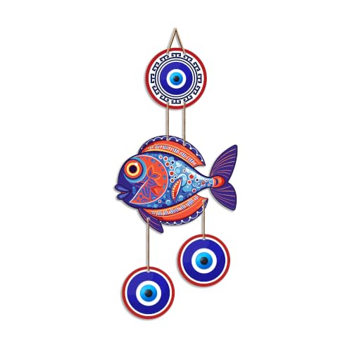 Image of Artvibes Fish Evil Eye Wall Hanging for Home Entrance | Lucky Fish Nazar Battu MDF Wall Decor | Vastu Decorative Art for Living Room | Bedroom | Office & Balcony (WH 8535N)