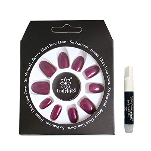 Press on Nails Short Oval False Nails Glossy Fake Nails- Melayous 24 Pcs Round Nails Glue on Nails Stick on Nails, Full Cover Artificial Acrylic Nails with Glue for Women and Girls (Dark Purple)