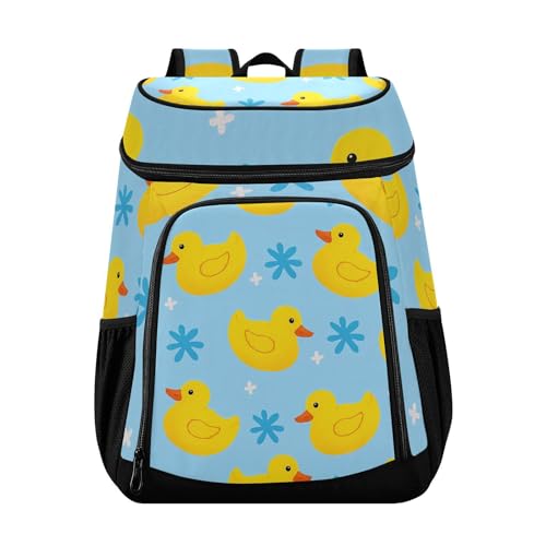 Little Yellow Duck Blue Background Pattern Cooler Backpack Cooler Insulated Leak Proof Lunch Backpack 36 Cans Waterproof Soft for Men Women Picnic Hiking Camping Beach