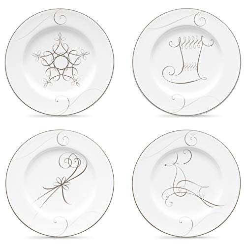 Noritake Platinum Wave Plates, Holiday Appetizer, Set of 4, 6 3/4" in Platinum