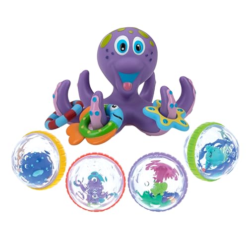 Bundle of Nuby Floating Octopus Toy with 3 Hoopla Rings + Nuby Bu...