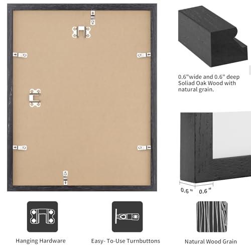 Puthiac 10x10 Black Oak Wood Picture Frame - 10x10 Natural Solid Wood Poster Frames for Wall Art Photo and Prints (3 Pack)