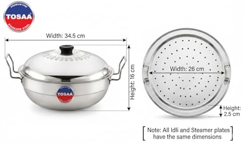 Image of Tosaa Big Induction Compatible Multi Purpose Kadai, 27 cm ,5 Plates, Silver