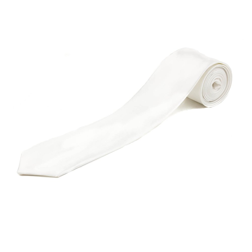 Mytoptrendz Men's White ® Unisex Boys Plain Slim Tie Soft Satin Silk Finish Narrow Necktie (White)