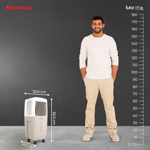 Image of Havells Kalt Pro 17 L Personal Air Cooler for Room|With Fan & 3 Side Bacteria Shield Honeycomb Pads|Aerodynamically Designed Blades|Sleek & stunning design |Front Wheel with Brakes|Inverter Compatible