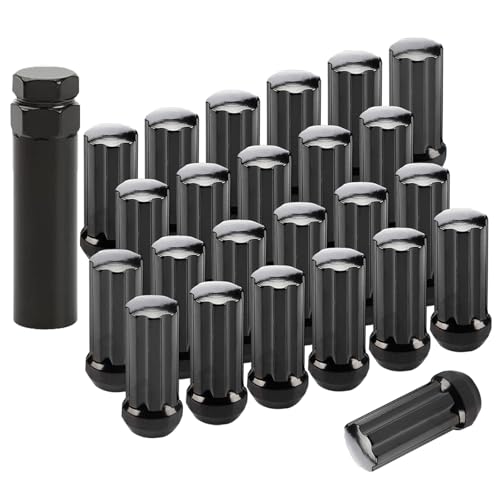 YYHHZZ 24PCS M14 x 1.5 Black Closed End Wheel Nuts, with 1 Spline Tuner, Compatible with Silverado Suburban Tahoe 99-19, Sierra 99-22, F-150 Expedition 15-17, F-250 F-350 03-16, Ram 1500 2500 12-22