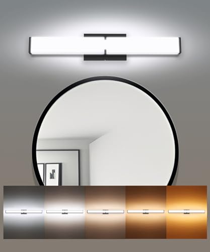 Image of 24.8Inch 2500LM Bathroom Light Fixtures 5CCT Optional, Black Modern LED Vanity Lights Clear Shade, Dimmable Bathroom Lighting Fixtures Over Mirror - ETL Listed