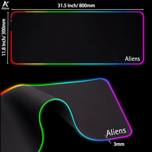 Image of Aliens XL RGB Gaming Mouse Pad, 14 Mode LED Extended Mousepad, Non-Slip Rubber Base, Mouse Mat for Office, Gaming Desk /Accessories, Computer, Laptop, Optical mice, Keyboard pad 80 x 30cm-Black