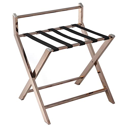 bingomiynhg Portaequipajes Plegable, Soporte para Maleta con Respaldo, Estante con Correa de Nailon de Acero Inoxidable, colocado en la Percha para habitación de Hotel (Color: Plateado, tamaño