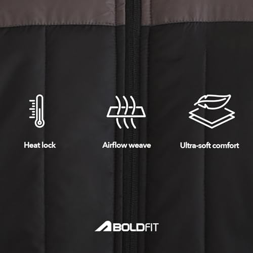 Buy Boldfit Men's Quilted Hooded Winter Jacket BlackGrey - Image 6