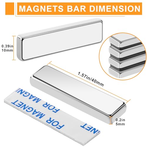 Image of MIKEDE 9 Pcs Strong Neodymium Bar Magnets, Rare Earth Neodymium Magnets, Refrigerator Magnet with Double-Sided Tape, Silver Heavy Duty Magnet for Tool Room, Kitchen, Office - 1.57 x 0.39 x 0.20 in