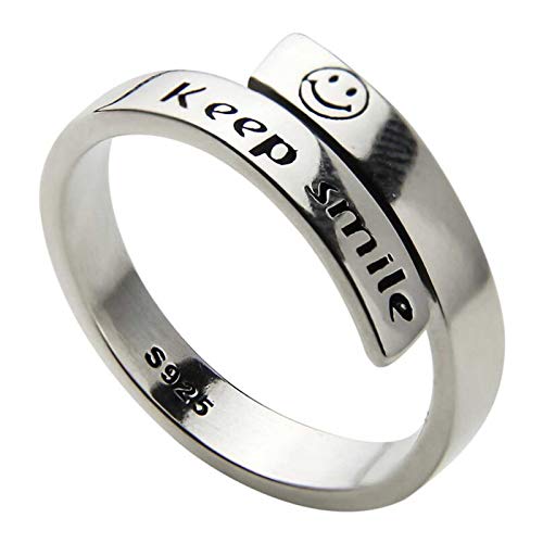 Brishow Silver Smiley Face Ring Women s Statement Rings Vintage Band Rings Happy Smiling Face Ring Band Keep Smile Face Open Adjustable Bands Rings for Women and Girl