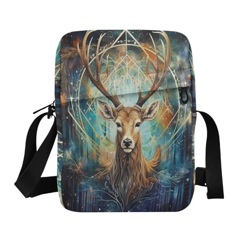 men's messenger bag Small Crossbody Bags Cross Body Purse Adjustable Strap for outdoor sports outdoor sports- Astrology Deer Safari Cyan