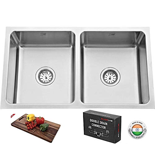 SILVER LINE Low Radius Double Bowl Stainless Steel 304 Grade Kitchen Sink (31″ x 18″ x 9″)