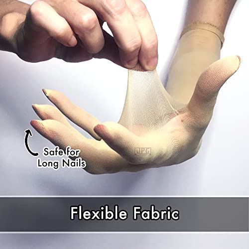 Image of Unicorns Poop Glitter Nude Illusion Second Skin Sheer Seamless Gloves with Elastic Top Seam in Beige, Tan; Over Elbow; Unisex