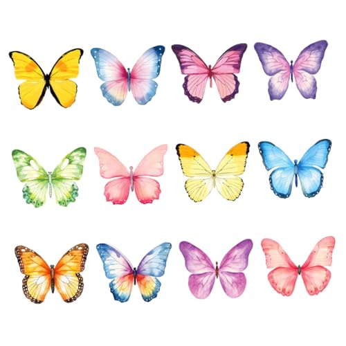 DINHEAROM 12個 入り 水彩蝶モチーフ 手帳用メモパッド 便利な破り取り式付箋 事務所や自宅で使える実用的なメモシール