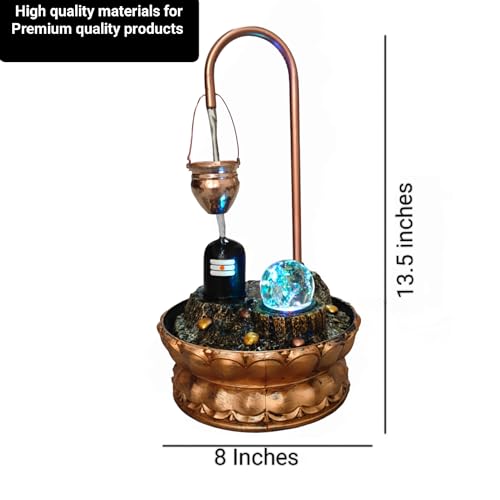 Image of Decrosh Copper Metal Shivling Water Fountain with Crystal Ball for Home Decor Showpiece Tabletop Waterfall Decoration | Indoor & Outdoor