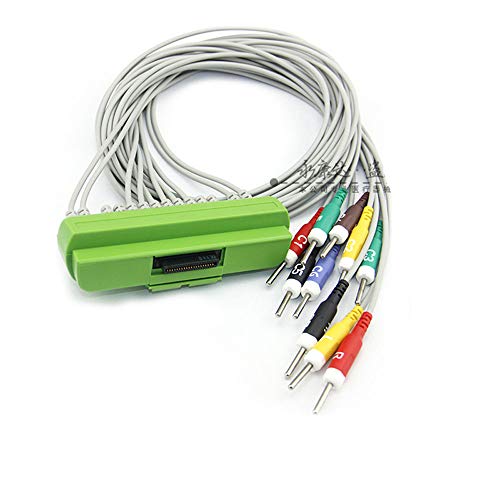 Data Cable Compatible with Nihon Kohden 9320/BR-911D Green Large Plug Lead Wire, 15 Pinnnns Head Plug, 10 Branches Ending Plug (4.0 Banana Plug Type)