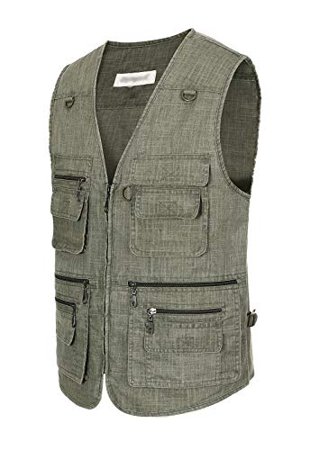 Image of Hbufnha Men's Casual Safari Travel Vest 16 Pockets Outdoor Work Vest Sleeveless Jacket Fishing Hiking Photograph