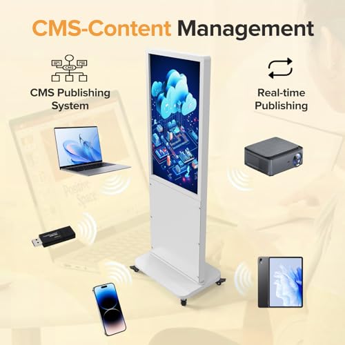 Image of Digital Signage 43 Inch Touchscreen Interactive Kiosk Floor Standing Advertising Display 700 Nits 4K UHD IPS LCD with Android 14 System Vertical Poster with Remote Control