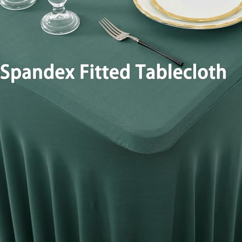Image of 3 Pack Hunter Green Spandex Tablecloth for 6 Foot Rectangle Tables, Wrinkle Free Fitted Table Cloth Cover 6ft Green Stretchy Tablecloths Desk Skirt for Parties Weddings Birthday Banquet Baby Shower