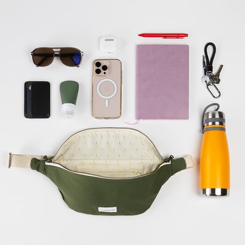 Image of The Peacock Crew Canvas Crossbody Sling Bag for Men & Women - Adjustable Strap, Dual Zippers Left /Right Handed, Secure Everyday Travel Fanny Pack Shoulder Pouch, Trekker Brown Camel, 14.5 x 6.3 x 3.6
