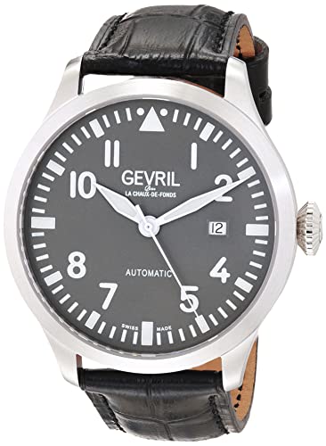 Gevril 43505-05 Men's Vaughan Swiss Automatic Watch, Genuine Italian Black Leather Strap