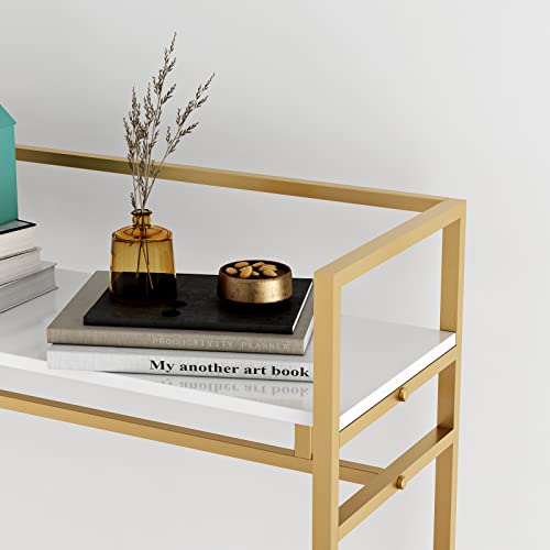 FONECHIN Heavy Duty Gold Clothing Rack with Shelves for Hanging Clothing, Gold Metal Freestanding Garment Rack for Retail Display (59" L)