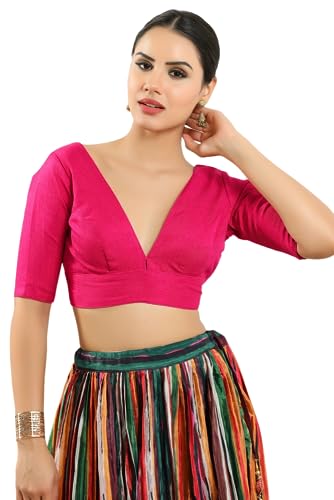 Image of Vamas Women's Silk Padded Self Design Half Sleeve Readymade Saree Blouse (X-1111.ELB)
