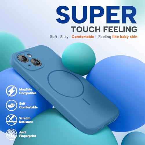 Image of Miracase Magnetic for iPhone 15 Plus Case, [Soft Anti-Scratch Microfiber Lining], Compatible with MagSafe, Liquid Silicone Shockproof Drop Protection Phone Case for 15 Plus, Capri Blue